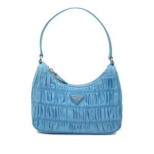 Prada triangular logo plate Gathered Gaufre handbag shoulder bag blue